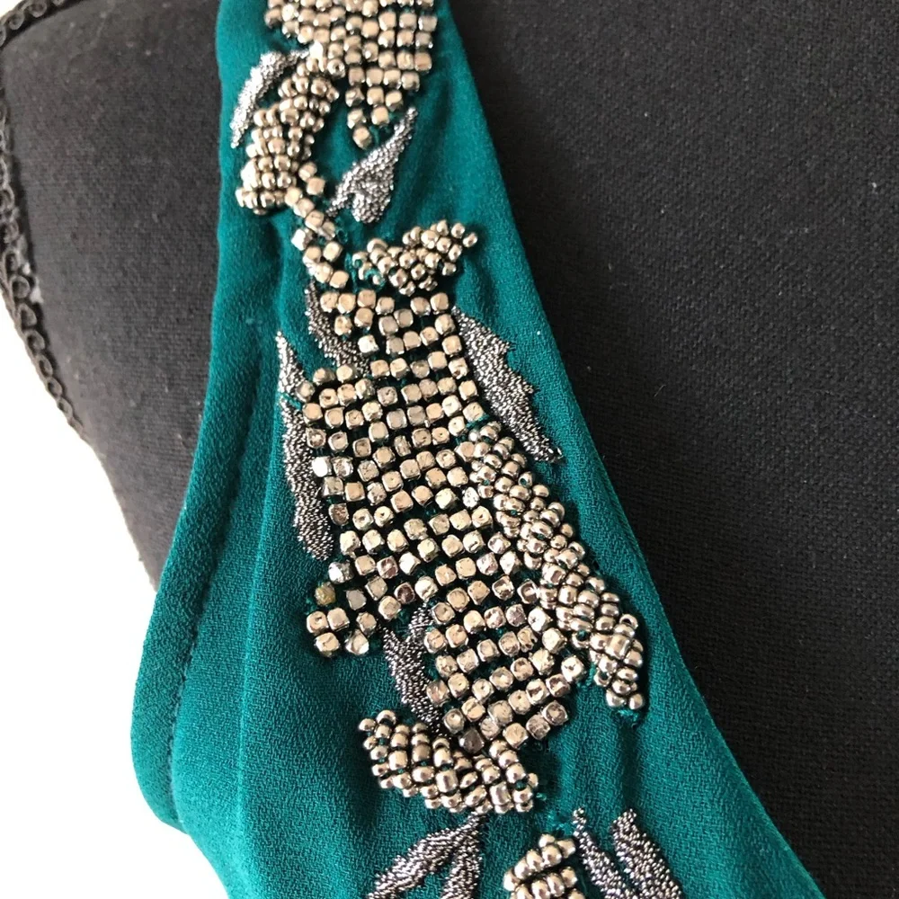 Women’s Zara Trafaluc Emerald Green Beaded Embroidered Midi Dress size S - Picture 6 of 14